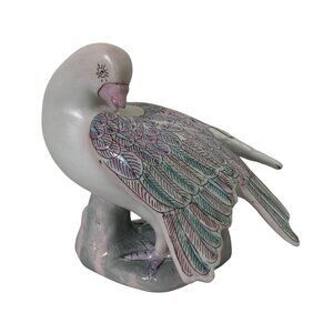 Chinoiserie Porcelain Pigeon Dove Bird Statuette Figurine Pastels